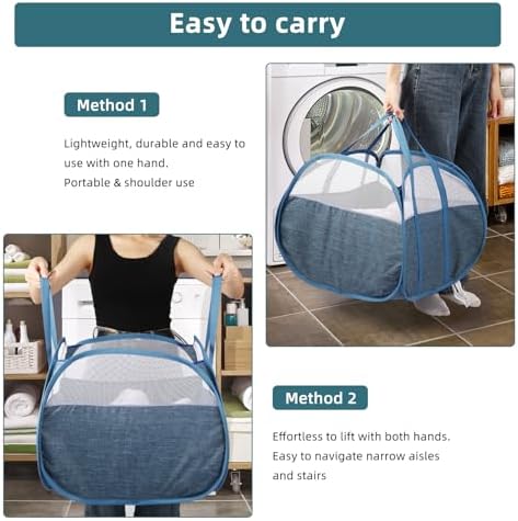 2 Pack Collapsible Laundry Baskets, 90L Large Foldable Laundry Basket, Pop Up Hampers for Laundry, Dirty Clothes Laundry Hamper for Bedroom, Bathroom, Dorm, Laundry Room, Travel or Camping Blue - Image 6