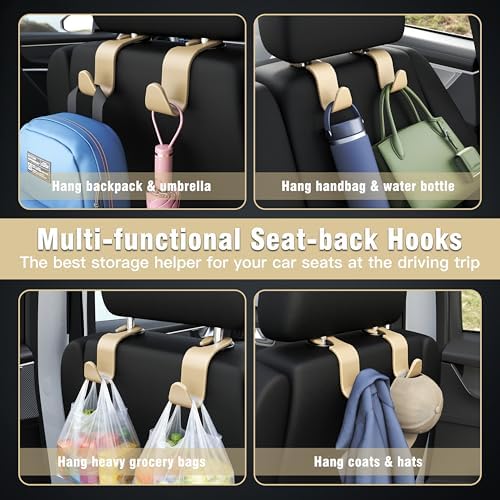 4-Pack Car Headrest Hooks Holds 55lbs Seat Storage Organizer for Bags - Image 3