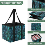 Trunk Organizer Collapsible Car Organizer with Handle Car Storage Box Bin for Groceries SUV Utility Tote Bag Portable Vehicle Container Teal and Black Damask - Image 3