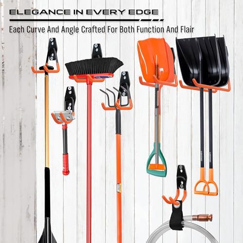 15-Piece Garage Wall Hooks with 3 Extension Straps, Orange Heavy Duty Tool Storage Rack for Ladder, Bike, Shovel, Garden Tools, Metal Wall Mount Organizer Set - Image 7