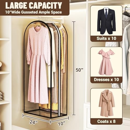 Garment Bags for Hanging Clothes 50” Long, Ultra Clear Suit Bags for Closet Storage, Moving Organization, Travel Covers with 10" Gussets for Coat, Dress, Shirt and Sweater - 2 PCS - Image 2