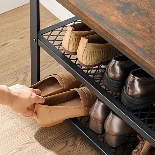 VASAGLE 3-Tier Shoe Rack, Storage Bench with Metal Mesh Shelves and Seat - Image 6