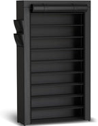 Kitsure 10-Tier Shoe Rack with Cover, Vertical Shelf, 33.6" Wide, Black | Space Saving Shoe Storage with Side Pocket, Shoe Organizer for Closet, Entryway, Bedroom, Zapateras Organizer by Kitsure