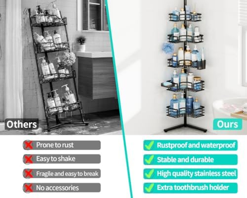 HapiRm Corner Shower Caddy Stand - 5-Tier Adjustable Shower Shelves, Black - Image 5