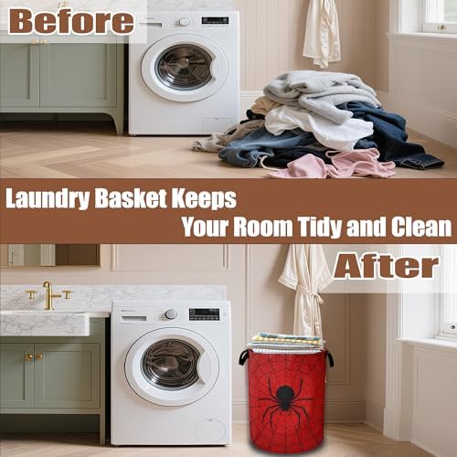 Red Spider Web Laundry Baskets,Laundry Hamper,Storage Basket with Handles for Bathroom Bedroom College Dormitory Living Room Nursery Organizer 16"x20.8" - Image 6