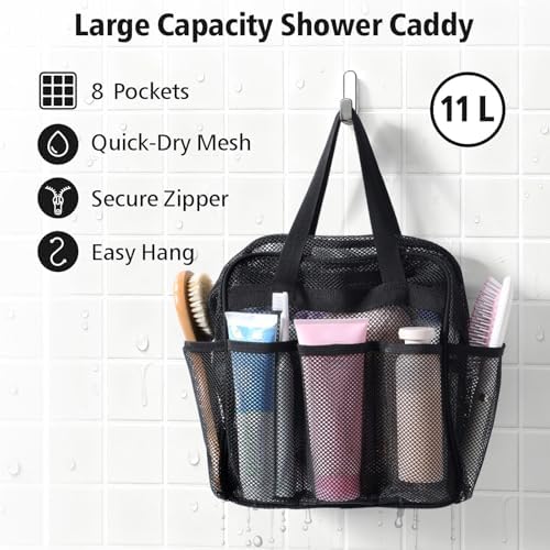 Mesh Shower Caddy Portable with Zipper - 2-Handle Shower Bag for Dorm - Image 3