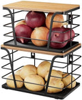 2 Pack Potato and Onion Storage Bins, Stackable Kitchen and Pantry Organizer with Bamboo Top & Lightweight PP Mat, for Vegetables, Fruit, Onion, Potato, Garlic - Pantry, Kitchen Storage Bins (Black) by TrashBagHolder