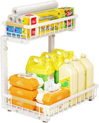 GarveeLife Under Sink Organizer - L-Shape Pull-Out 2-Tier Carbon Steel Storage Organizer with Suction Cups - Space-Saving Cabinet Rack for Kitchen & Bathroom - Easy Access Sliding Design - White - Image 6