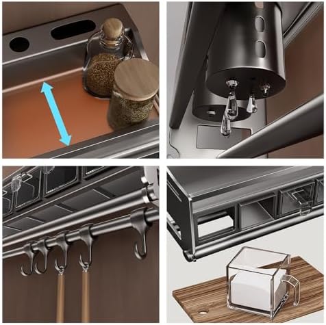 Multifunctional Kitchen Spice Rack Organizer Wall Mounted with Knife Holder Hooks and Pole Hanging Seasoning Organizer Shelf (3 Boxed and 1 Spoon Barrel) - Image 3