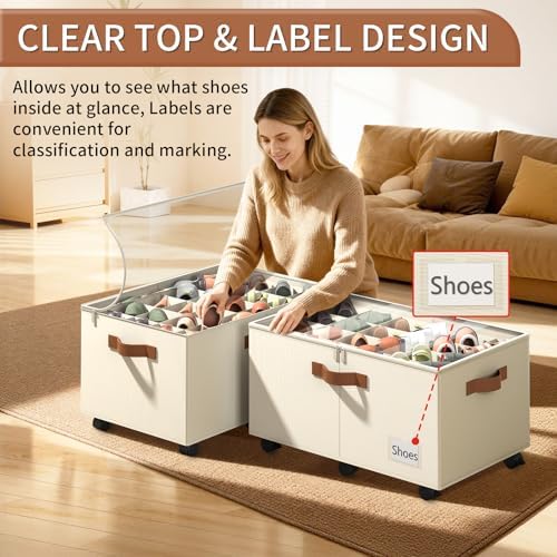 Foyego Shoe Organizer for Closet, Shoe Storage with Wheels, Beige - Image 4