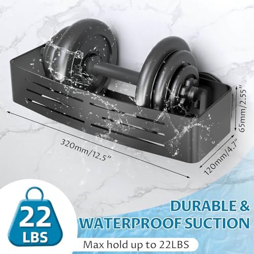 Onemake Shower Caddy Suction Cup, 2 Pack Shower Shelf with Hooks, Black - Image 5