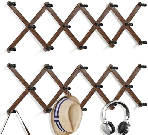 WGFKVAS 2 Pack Accordion Hat Rack for Wall, Hat Holder with 14 Pegs by WGFKVAS