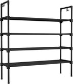 LANTEFUL 4 Tier Shoe Rack for Closet Shoe Organizer with 5 Hooks, Long Shoe Shelf Storage for Shoe and Boot Stackable Free Standing Shoe Rack for Entryway, Garage, Small Spaces, Dorm, Black - Image 8