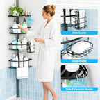 Corner Tension Pole Shower Caddy, 4 Tier Rustproof Shower Tension Rod Organizer with Soap Holder & Hooks, Adjustable 33-125 Inch Bathroom Shelf for Renters - Family Stand Storage Rack, Black - Image 7