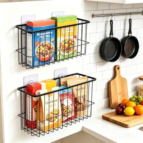 2 Pack Cabinet Door Organizer, Adhesive Wall Mounted Storage Basket for Food Container & Tumbler Lids, Kitchen Storage Organizer for Inside Cabinet Doors, Pantry, Bathroom, Refrigerator & RV - Image 3