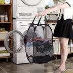 BATTOO Deluxe Strong Mesh Pop up Laundry Hamper Basket with Side Pocket Foldable Hamper for Laundry Room, Bathroom, Kids Room, College Dorm or Travel Black + Grey - Image 5