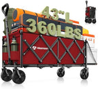 HIKEMOON 43'' Extra Long Folding Wagon with Extended Tailgate, Red by Unknown