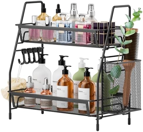 2 Tier Bathroom Countertop Organizer, Vanity Storage Shelf, Small, Black by VITVITI
