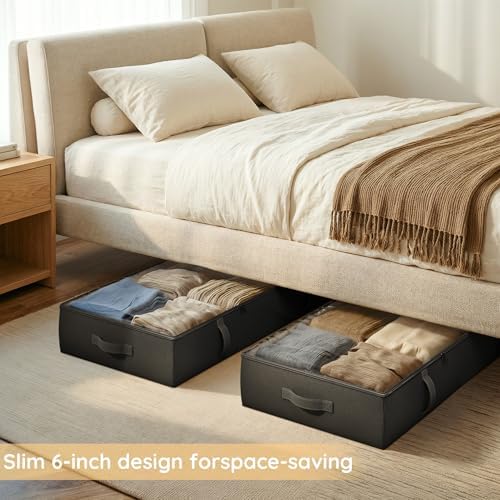 Side-Supported Under Bed Storage Containers, 6 Inch 60L Clothes Storage Bin | Underbed Storage Bin with Sturdy Handles and Sidewalls, Closet Organizer for Clothes, Blankets, Seasonal Items, Black, 2 Pack - Image 3