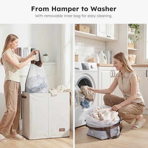 SOLEDI Large Double Laundry Hamper with Lid,165L Collapsible Clothes Hamper 2 section with Removable Bags, Space-Saving Laundry Basket for Bedroom, Dorm, College - Image 4