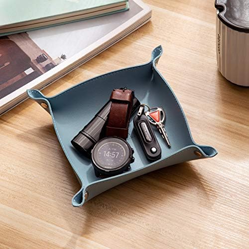 Leather Jewelry Valet Tray for Women and Man (Light Blue-B) - Image 6