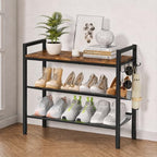 3 Tier Shoe Rack, Shoe Rack for Entryway with Hook, Shoe Organizer with Adjustable Mesh Shelves, Metal Shoe Storage, Closet, Bedroom Living Room Garage - Image 5