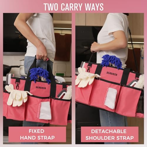 SCAVATA Wearable Cleaning Caddy Bag, Cleaning Caddy Supplies Organizer with Handle & Shoulder Straps for Housekeepers, Under Sink & Car Cleaning Tool Organizers with 4 Foldable Divider (RoseRed) - Image 6