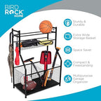 BIRDROCK HOME Sports Equipment Ball Organizer 43"H for Garage -Storage Rack - Baseball, Tennis, Football, Gym Gear - Wide Bin Basket - 4 Hooks - Kids Toy Holder - Hockey Stick Cage | Indoor - Outdoor - Image 3