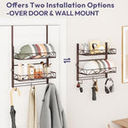 SWTYMIKI Over Door Hat Organizer - 3 Tier Wall Mounted Hat Rack with 2 Adjustable Metal Basket and 3 Hooks, Hanging Baseball Cap Organizer Storage Holds up to 29 Caps for Door, Bedroom, Closet - Image 6
