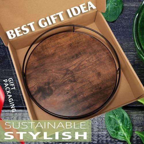 12" Rustic Brown Wood Lazy Susan,360° Decorative Turntable for Countertop - Image 2