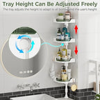 AKINBAS 360° Rotating Shower Caddy Tension Pole with 4-Tier Rustproof Lazy Susan 35-128 Inch No Drilling Coner Shelves Adjustable Shower Rack for Bathroom Bathtub Washbasin Plant Storage (White+Green) - Image 6