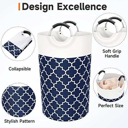 Large Laundry Basket 82L Tall Collapsible Hamper with Handles for Dorm Blue - Image 3