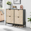 Shoe Cabinet with 4 Flip Drawers, Narrow Entryway Rack, Oak&Black by VIPLUMI