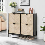 Shoe Cabinet with 4 Flip Drawers, Narrow Entryway Rack, Oak&Black by VIPLUMI