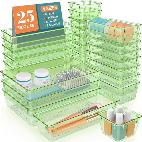 25 PCS Plastic Drawer Organizer Set, Makeup Organizers and Storage Bins by WOWBOX
