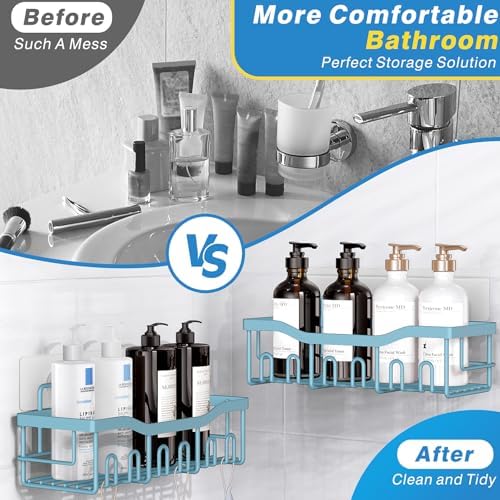 EUDELE Shower Caddy 2 Pack, Adhesive Shower Organizer for Home Decor & Kitchen Organizers, No Drilling, Rustproof Stainless Steel Bathroom Shelves - Image 3