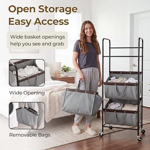 GRANNY SAYS 3 Tiered Laundry Sorter, Narrow Hamper Cart with Wheels - Image 4