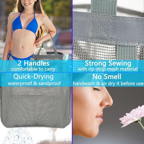 Fammart Mesh Shower Caddy Portable for College Dorm Room Essentials, Odorless Polyester Large Shower Tote Bag with Dual Handles, 8-Pocket Quick-Dry Toiletry Organizer for Travel, Beach, Camping, Gym - Image 6