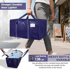 12 Pack-Extra Large Heavy Duty Moving Bags - Waterproof Storage Totes with Handles & Zippers, Foldable for College Dorm, Storage (Dark Blue) - Image 3