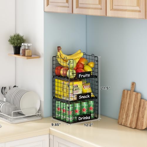 3 Pack XL Stackable Wire Baskets with Handle, Pantry Organizers and Storage - Image 5