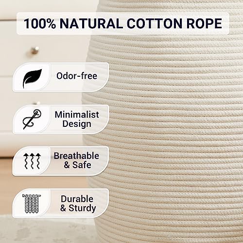Large Laundry Hamper Basket 65L Woven Blanket Basket, Beige - Image 3