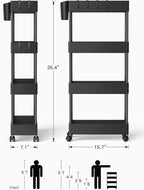 Pipishell 4 Tier Slim Storage Cart with Wheels, Laundry Cart, Black - Image 9