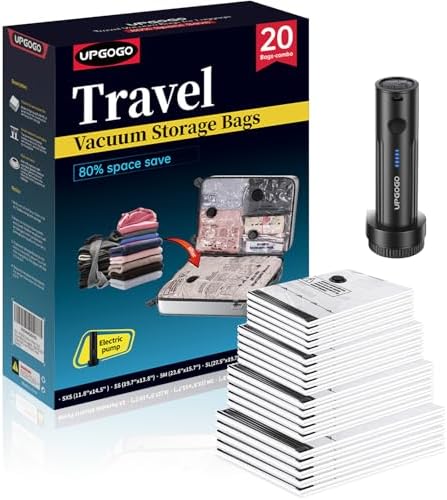 UPGOGO Travel Vacuum Bags for Luggage with Portable Electric Pump,Vacuum Seal Bags for Clothing,Packing Cubes Compression,Cruise Ship and Travel Essentials(Combo 20 Pack) by UPGOGO