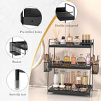 3 Tier Bathroom Counter Organizer with Side Baskets, Wooden Vanity Shelf - Image 4