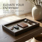 Wooden Valet Tray with Leather Base - Nightstand Catchall Organizer for Cologne, Perfume, Keys, Wallet, Phone, Watch, Jewelry & Sunglasses (Llight Gray) - Image 2
