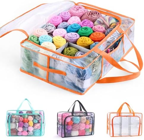 MYBAGZING Clear Yarn Storage Bags, 21" Large Flat Under Bed Yarn Organizer with Zipper & Handles, Stackable Knitting and Crochet Storage for Closet Shelves, Craft Room, Yarn Skeins, Hooks & Needles by MYBAGZING
