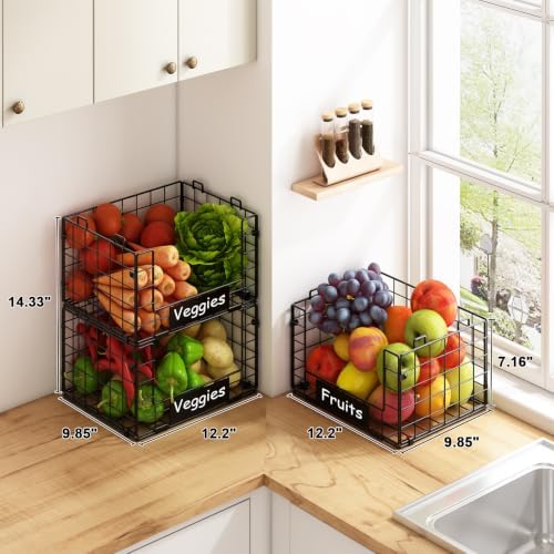 3 Pack XL Stackable Wire Baskets with Handle, Pantry Organizers and Storage - Image 4