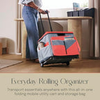 Folding Mobile Utility Cart, Canvas Organizer Bag, Red/Grey - Image 3