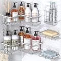 YASONIC Corner Shower Caddy Adhesive, 100% Rustproof Shower Organizer with Soap and Troothbrush Holder, No Drill Shower Shelf for Inside Shower, Wall-Mounted Shower Storage for Homes (5 Pack, Silver) by YASONIC