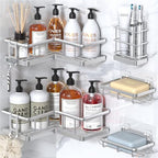YASONIC Corner Shower Caddy Adhesive, 100% Rustproof Shower Organizer with Soap and Troothbrush Holder, No Drill Shower Shelf for Inside Shower, Wall-Mounted Shower Storage for Homes (5 Pack, Silver) by YASONIC